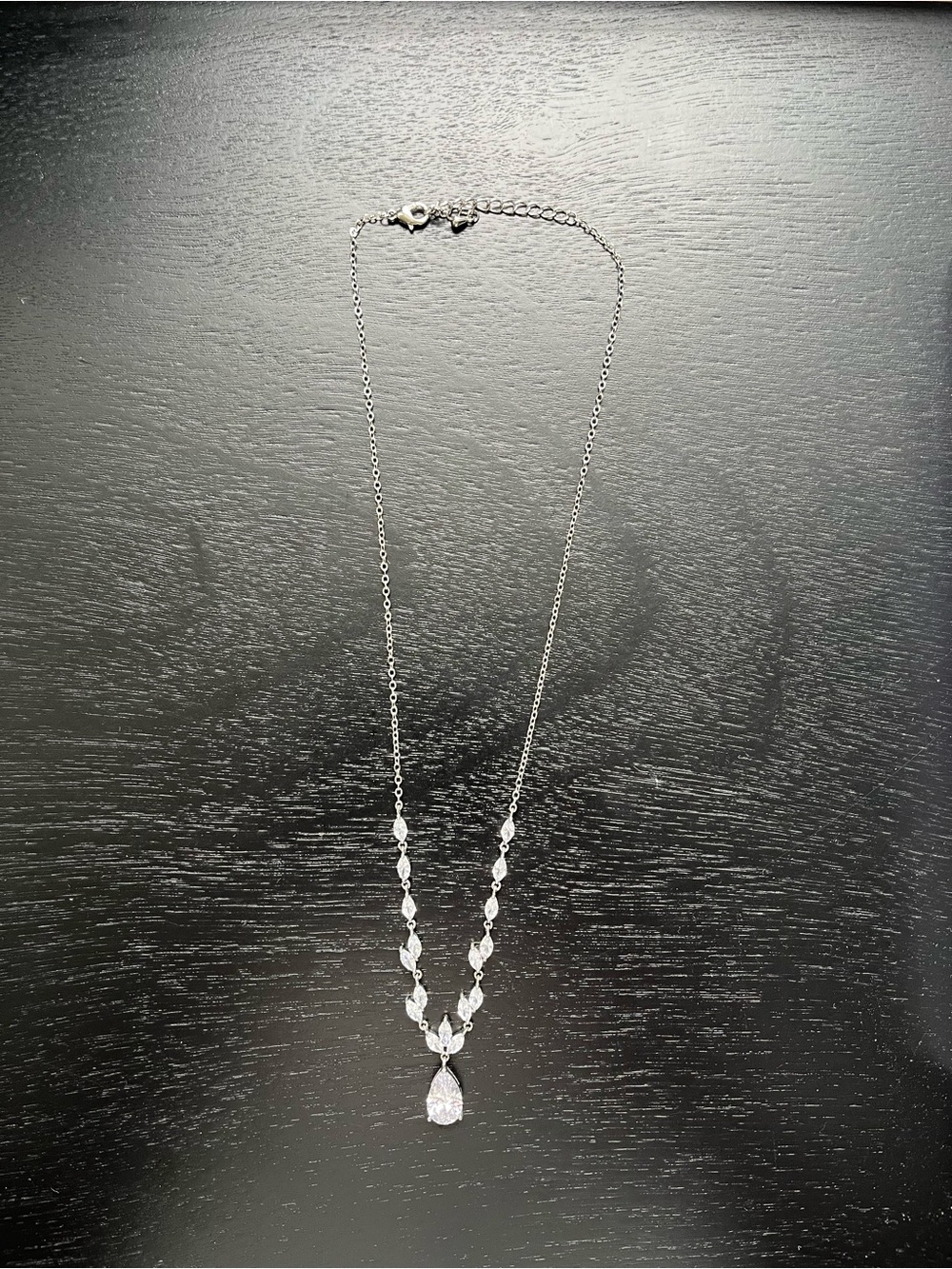 Silver CZ Necklace with Teardrop Charm